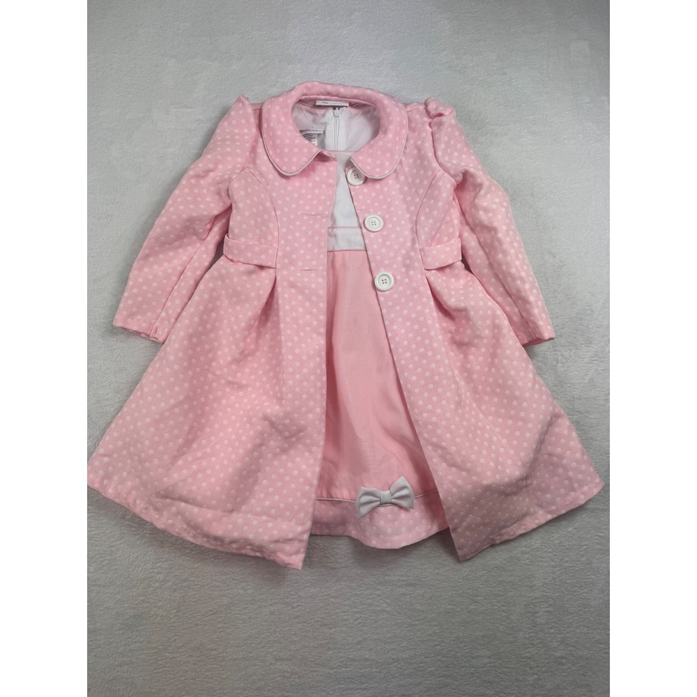 Bonnie Jean Girls Pink White Polka Dot Coat and Dress 2 Piece Set Size 6